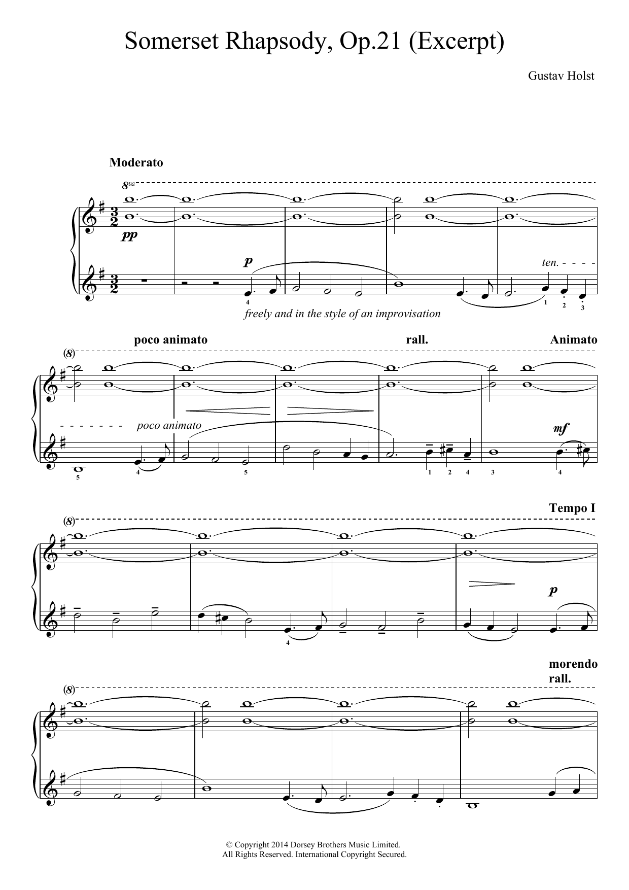 Learn to play Gustav Holst A Somerset Rhapsody, Op. 21 sheet music for Piano Solo in minutes. Price: 7.8900$ Gustav Holst A Somerset Rhapsody, Op. 21 sheet music notes and chords arranged for Piano Solo
