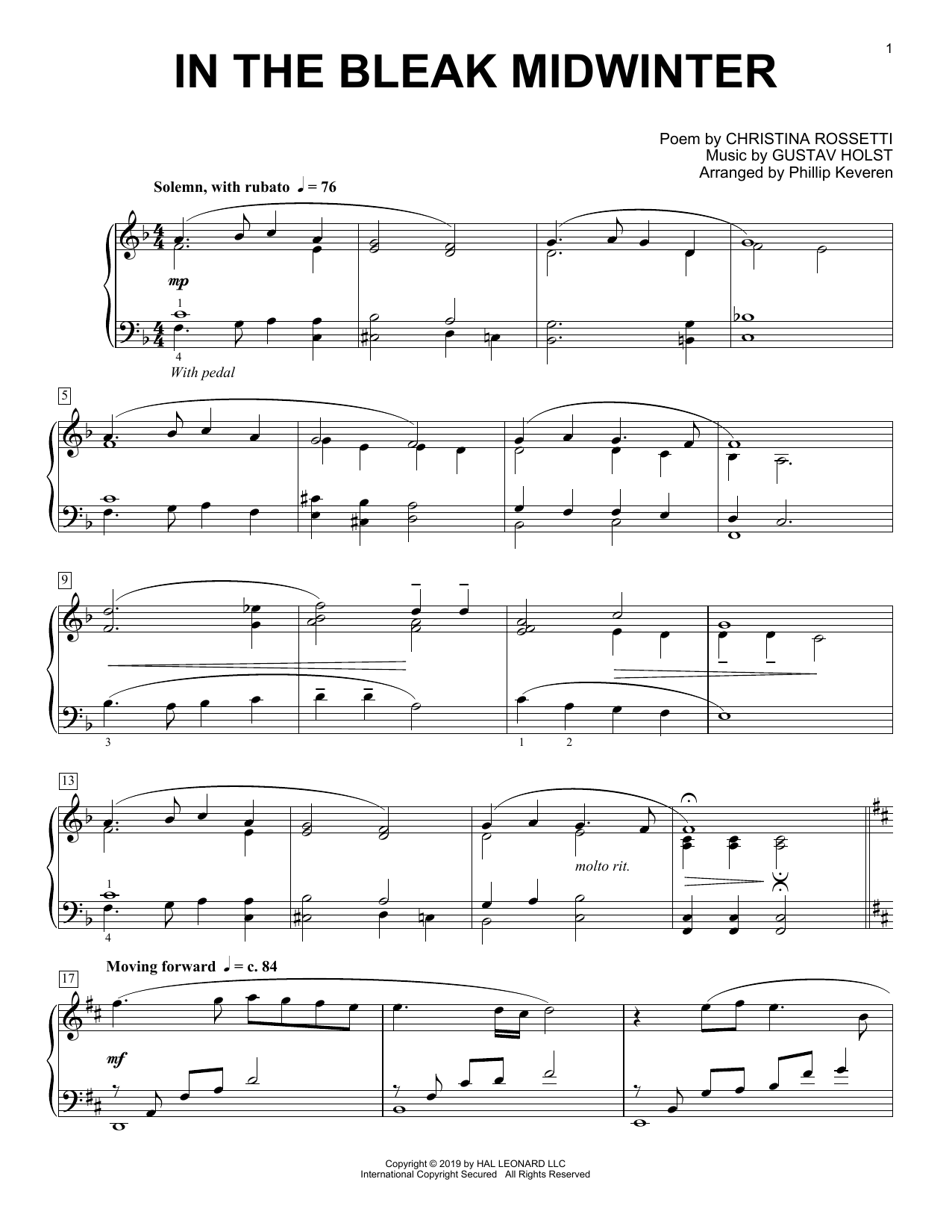 Gustav Holst In The Bleak Midwinter [Classical version] (arr. Phillip Keveren) sheet music notes and chords. Download Printable PDF.