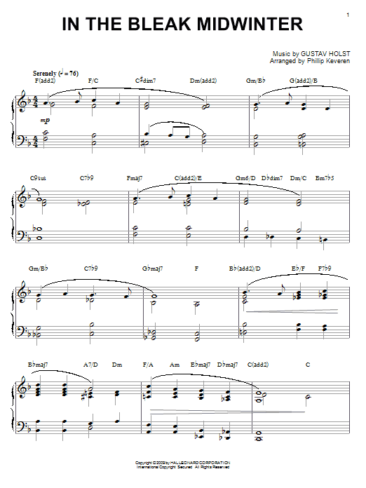 Gustav Holst In The Bleak Midwinter [Jazz version] (arr. Phillip Keveren) sheet music notes and chords. Download Printable PDF.