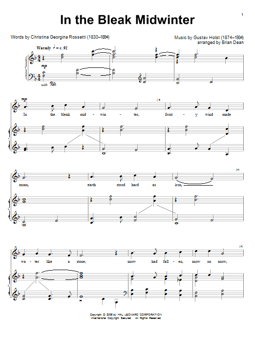 Gustav Holst In The Bleak Midwinter sheet music notes and chords. Download Printable PDF.