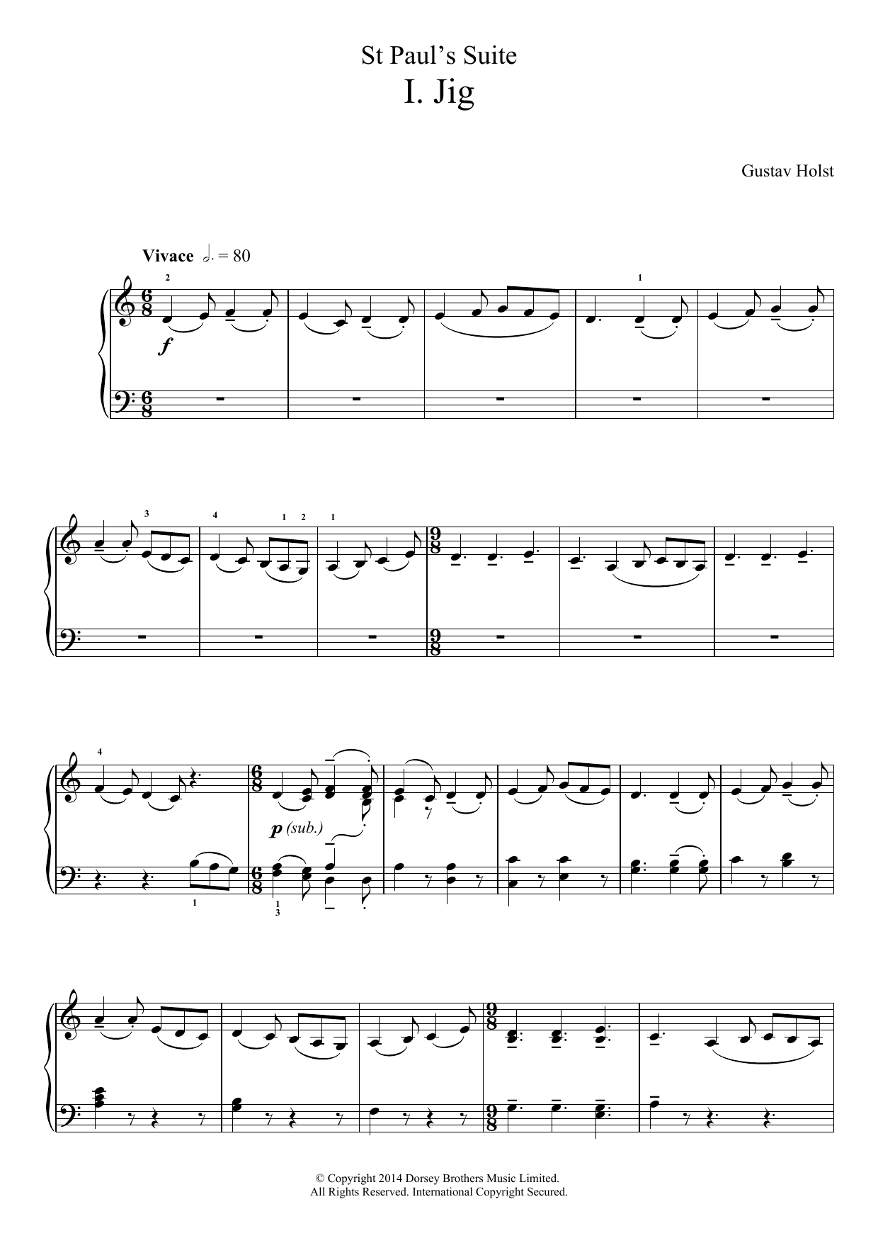 Learn to play Gustav Holst St. Paul's Suite- I. Jig sheet music for Piano Solo in minutes. Price: 7.8900$ Gustav Holst St. Paul's Suite- I. Jig sheet music notes and chords arranged for Piano Solo