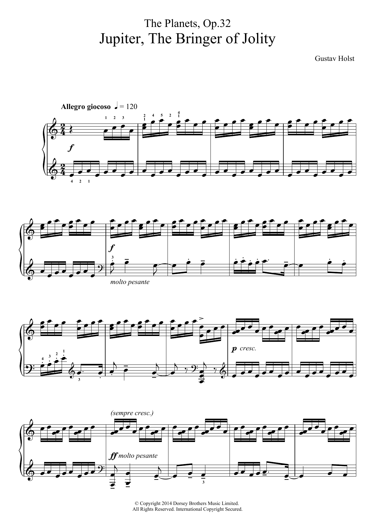 Learn to play Gustav Holst The Planets, Op. 32: Jupiter, the Bringer of Jollity sheet music for Piano Solo in minutes. Price: 7.8900$ Gustav Holst The Planets, Op. 32: Jupiter, the Bringer of Jollity sheet music notes and chords arranged for Piano Solo