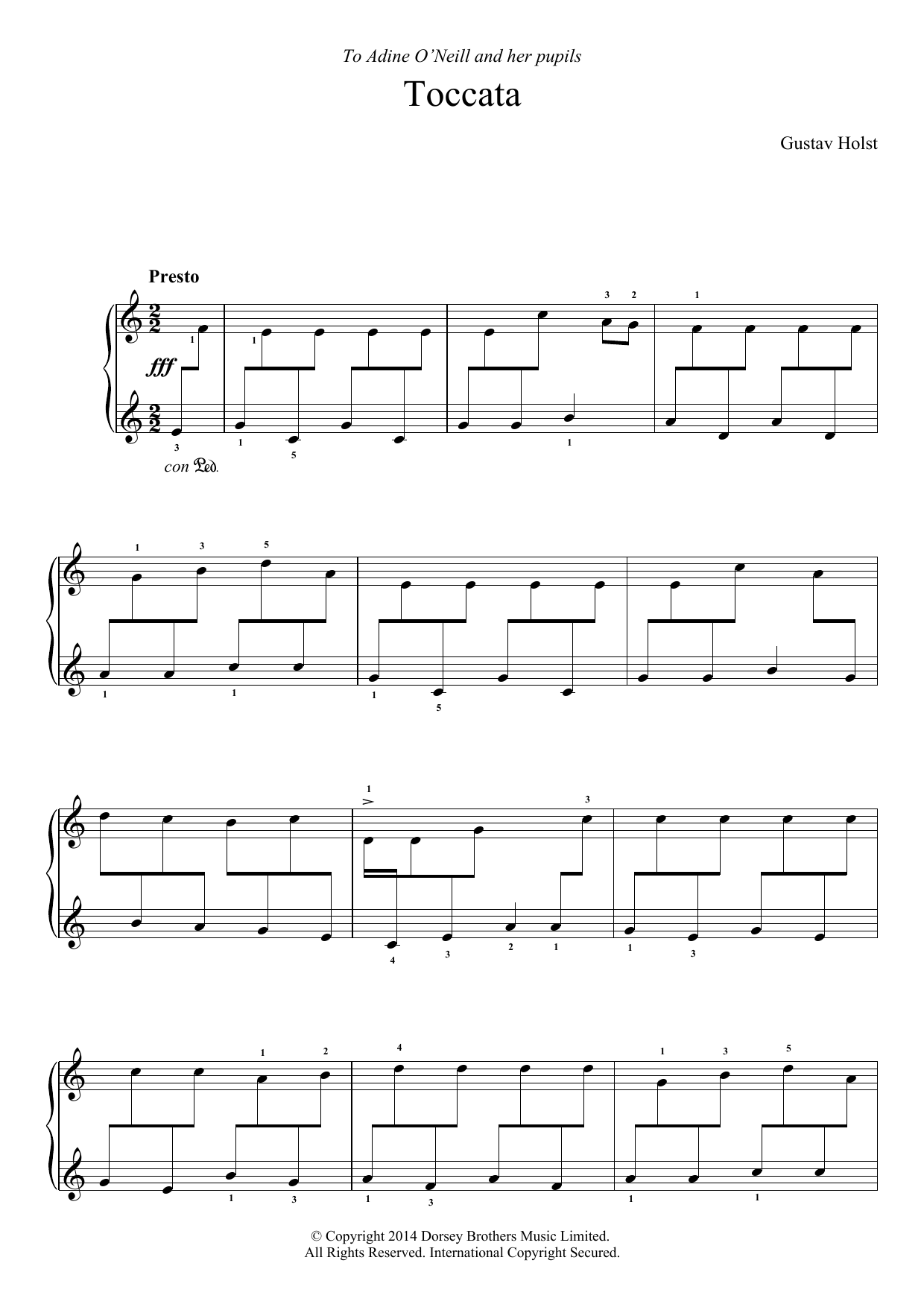 Learn to play Gustav Holst Toccata On A Northumbrian Tune sheet music for Piano Solo in minutes. Price: 7.8900$ Gustav Holst Toccata On A Northumbrian Tune sheet music notes and chords arranged for Piano Solo
