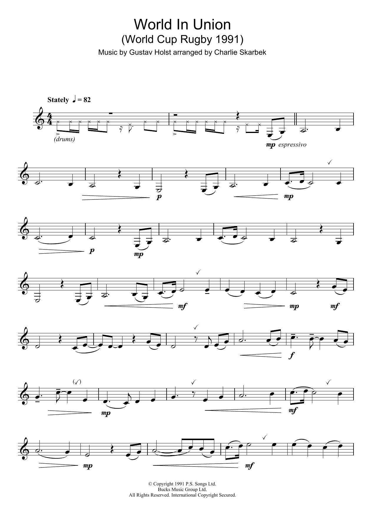 Gustav Holst World In Union sheet music notes and chords. Download Printable PDF.