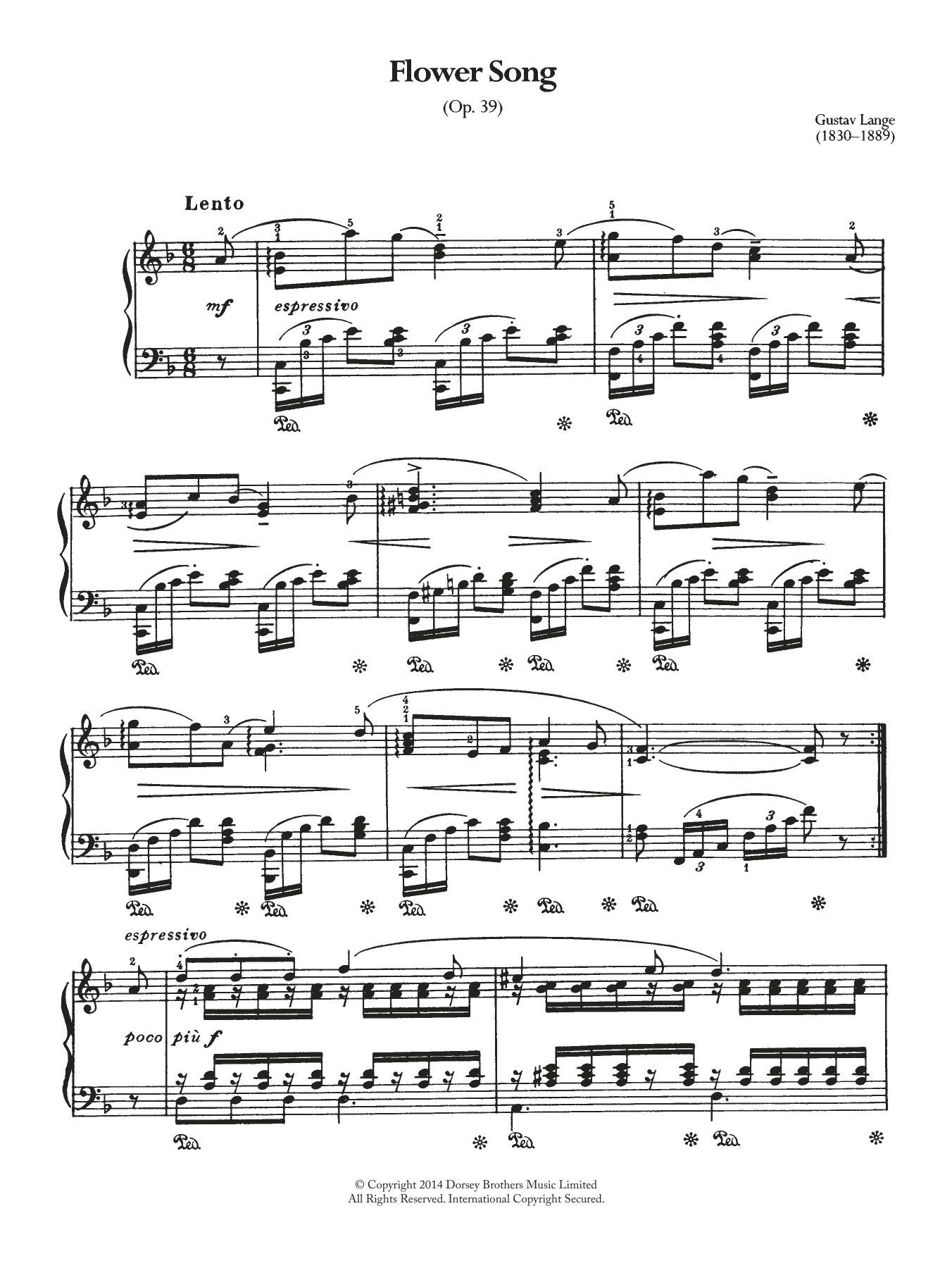 Gustav Lange Flower Song Op.39 sheet music notes and chords. Download Printable PDF.