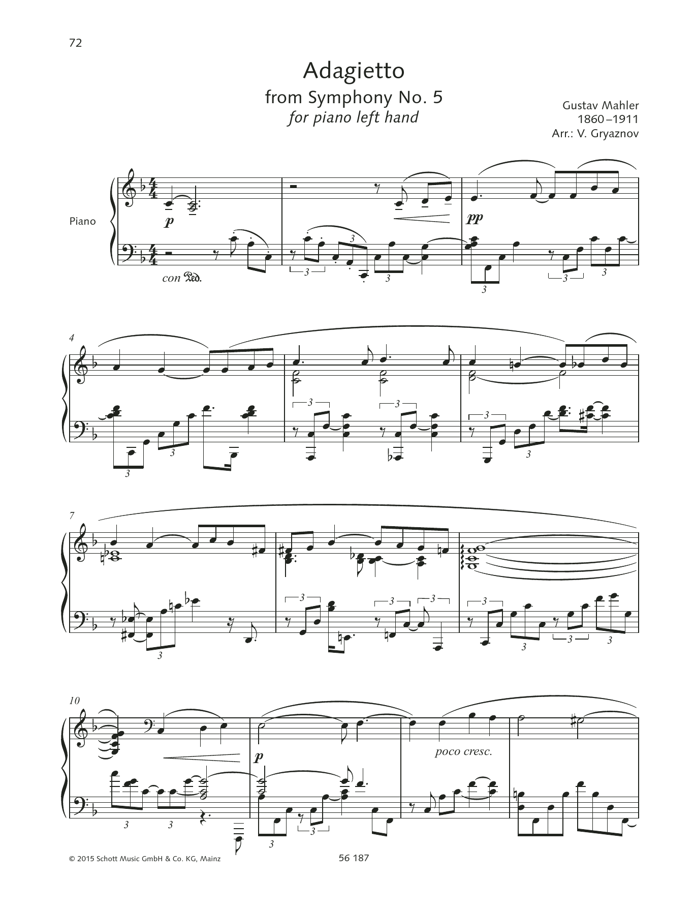 Gustav Mahler Adagietto from Symphony No.5 (4th Movement) sheet music notes and chords arranged for Clarinet Solo