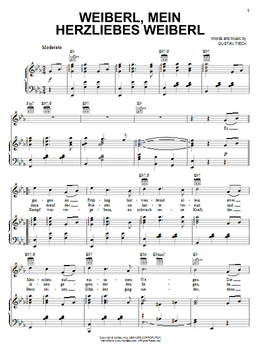 Learn to play Gustav Tieck Weiberl, Mein Herzliebes Weiberl! sheet music for Piano, Vocal & Guitar Chords (Right-Hand Melody) in minutes. Price: 7.8900$ Gustav Tieck Weiberl, Mein Herzliebes Weiberl! sheet music notes and chords arranged for Piano, Vocal & Guitar Chords (Right-Hand Melody)