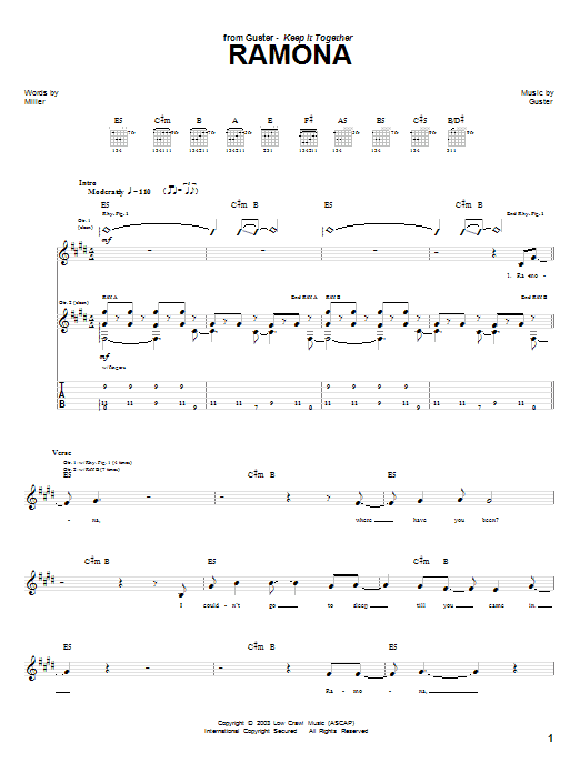 Guster Ramona sheet music notes and chords. Download Printable PDF.