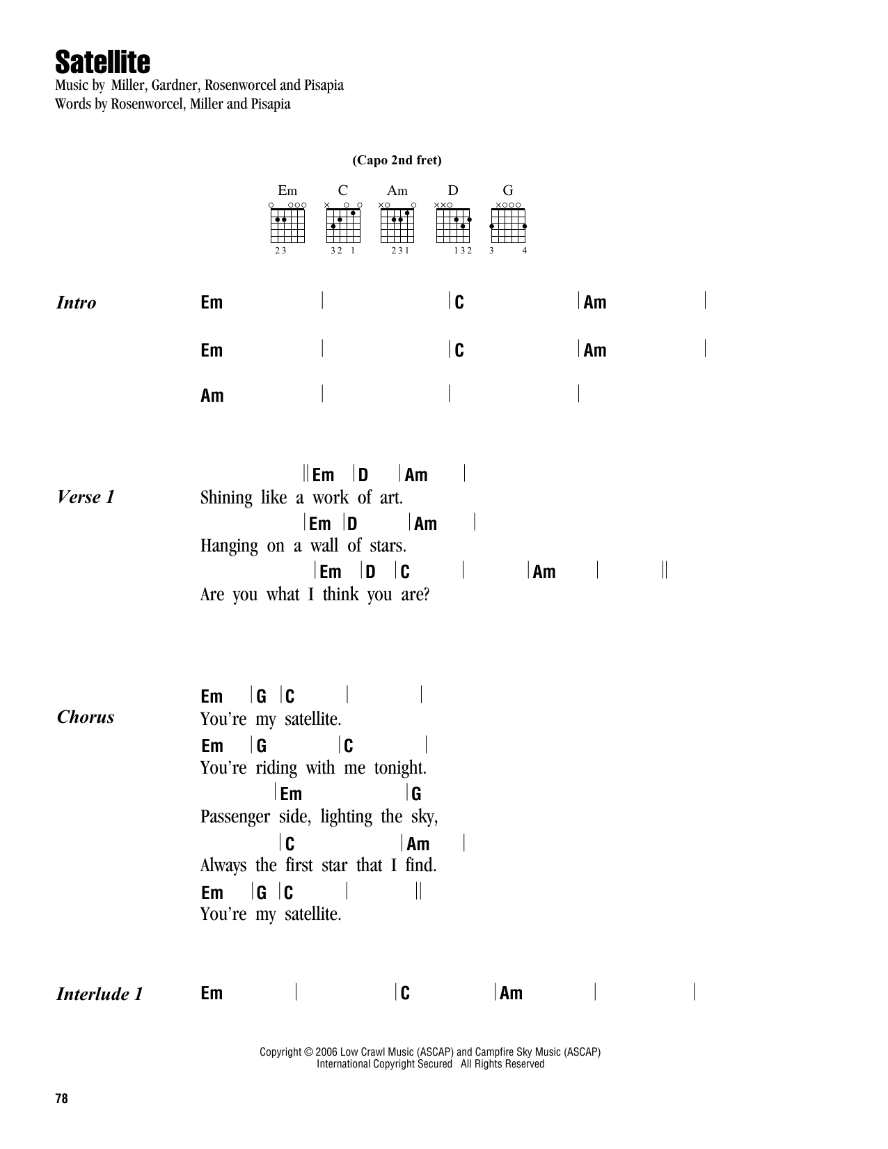 Guster Satellite sheet music notes and chords. Download Printable PDF.