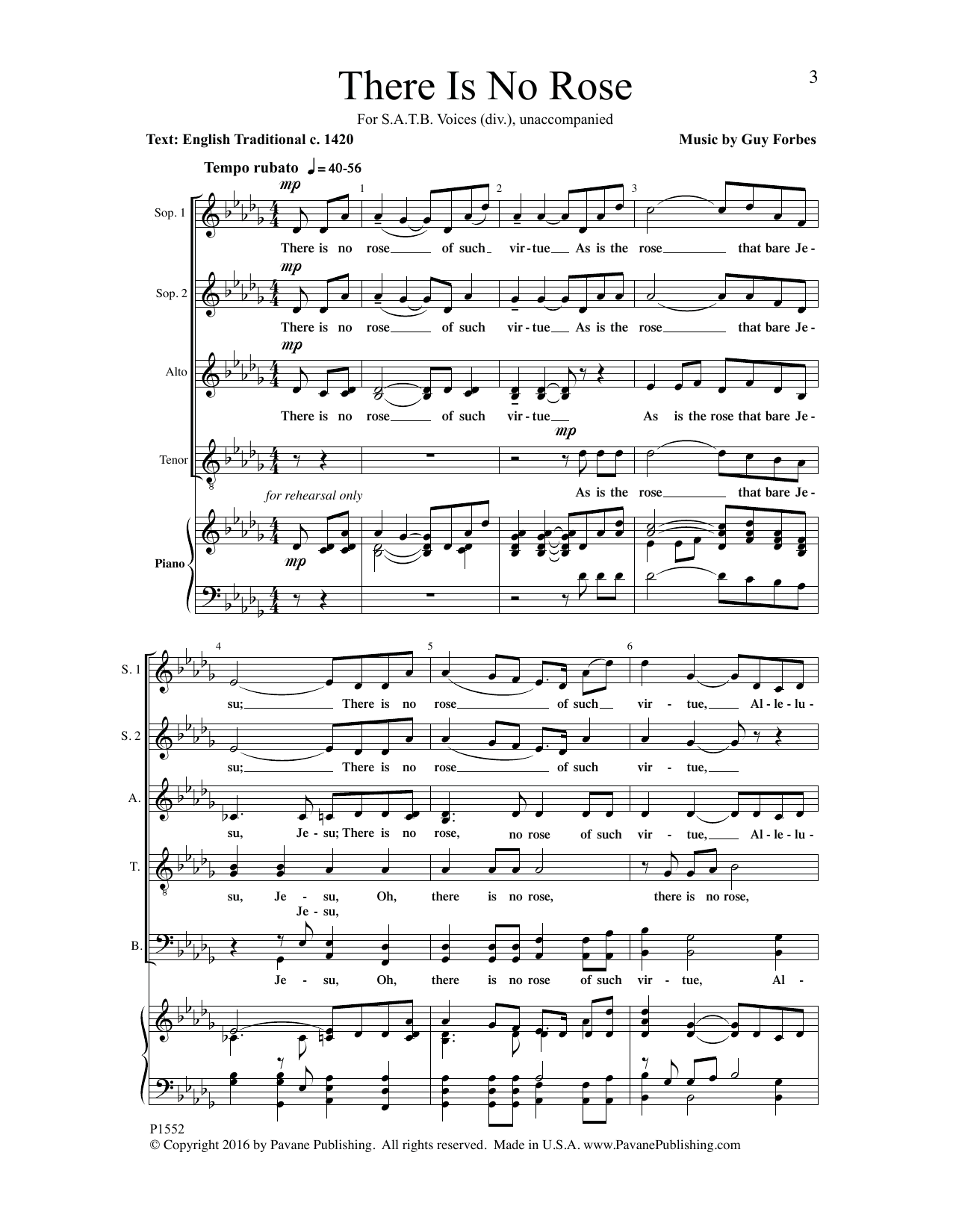 Guy Forbes There Is No Rose sheet music notes and chords. Download Printable PDF.