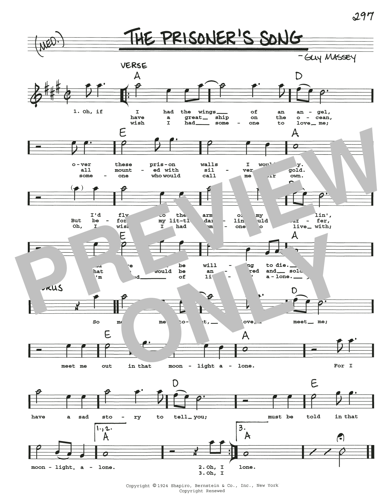 Guy Massey The Prisoner's Song sheet music notes and chords arranged for Real Book – Melody, Lyrics & Chords