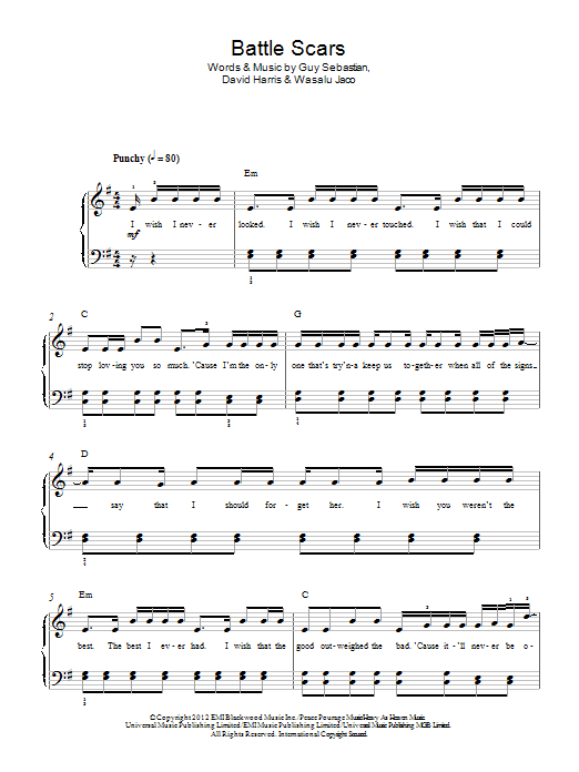 Guy Sebastian Battle Scars (feat. Lupe Fiasco) sheet music notes and chords. Download Printable PDF.