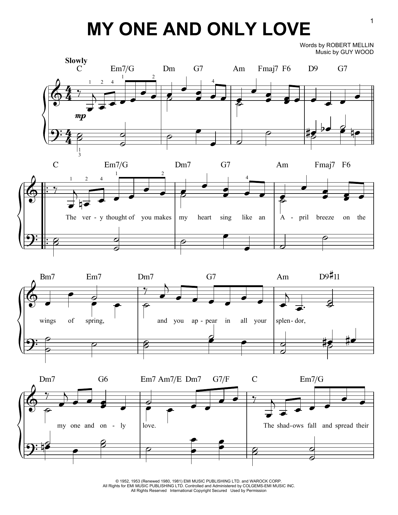 Guy Wood My One And Only Love sheet music notes and chords. Download Printable PDF.