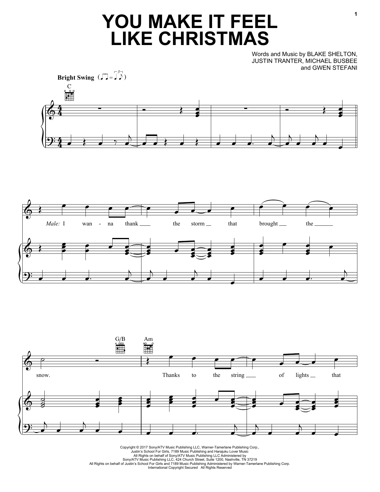 Learn to play Blake Shelton You Make It Feel Like Christmas sheet music for Piano, Vocal & Guitar Chords (Right-Hand Melody) in minutes. Price: 7.8900$ Blake Shelton You Make It Feel Like Christmas sheet music notes and chords arranged for Piano, Vocal & Guitar Chords (Right-Hand Melody)
