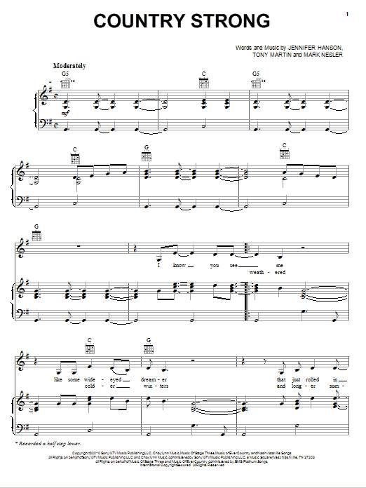 Learn to play Gwyneth Paltrow Country Strong sheet music for Piano, Vocal & Guitar Chords (Right-Hand Melody) in minutes. Price: 7.8900$ Gwyneth Paltrow Country Strong sheet music notes and chords arranged for Piano, Vocal & Guitar Chords (Right-Hand Melody)