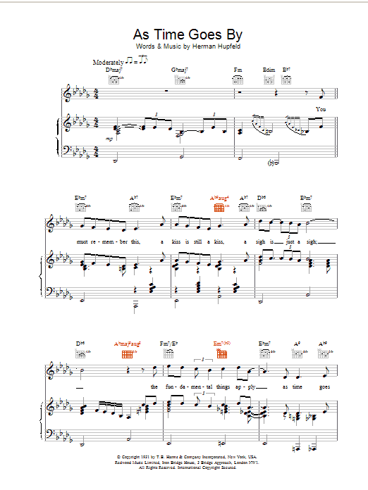 H Hupfeld As Time Goes By sheet music notes and chords. Download Printable PDF.