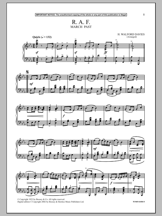 Learn to play H. Walford Davies R.A.F. March Past sheet music for Piano Solo in minutes. Price: 7.8900$ H. Walford Davies R.A.F. March Past sheet music notes and chords arranged for Piano Solo