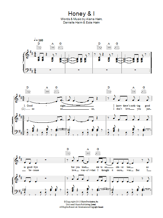 Learn to play Haim Honey And I sheet music for Piano, Vocal & Guitar Chords in minutes. Price: 7.8900$ Haim Honey And I sheet music notes and chords arranged for Piano, Vocal & Guitar Chords