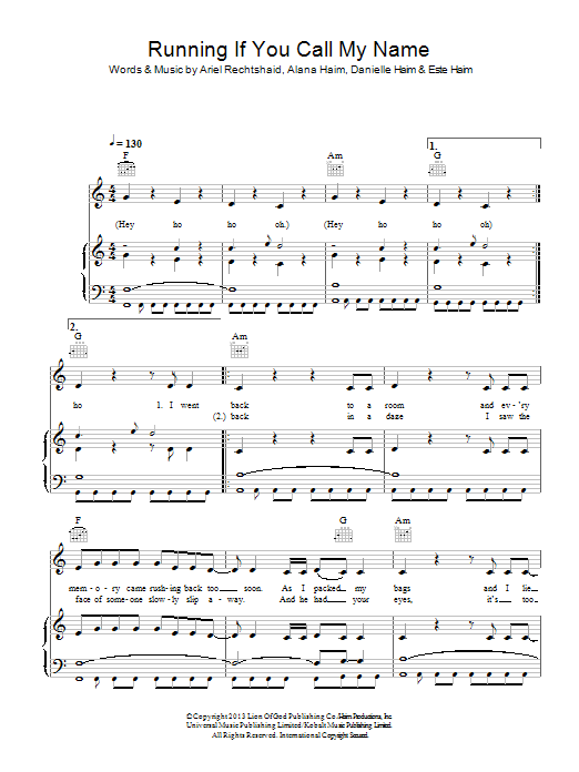 Learn to play Haim Running If You Call My Name sheet music for Piano, Vocal & Guitar Chords in minutes. Price: 7.8900$ Haim Running If You Call My Name sheet music notes and chords arranged for Piano, Vocal & Guitar Chords