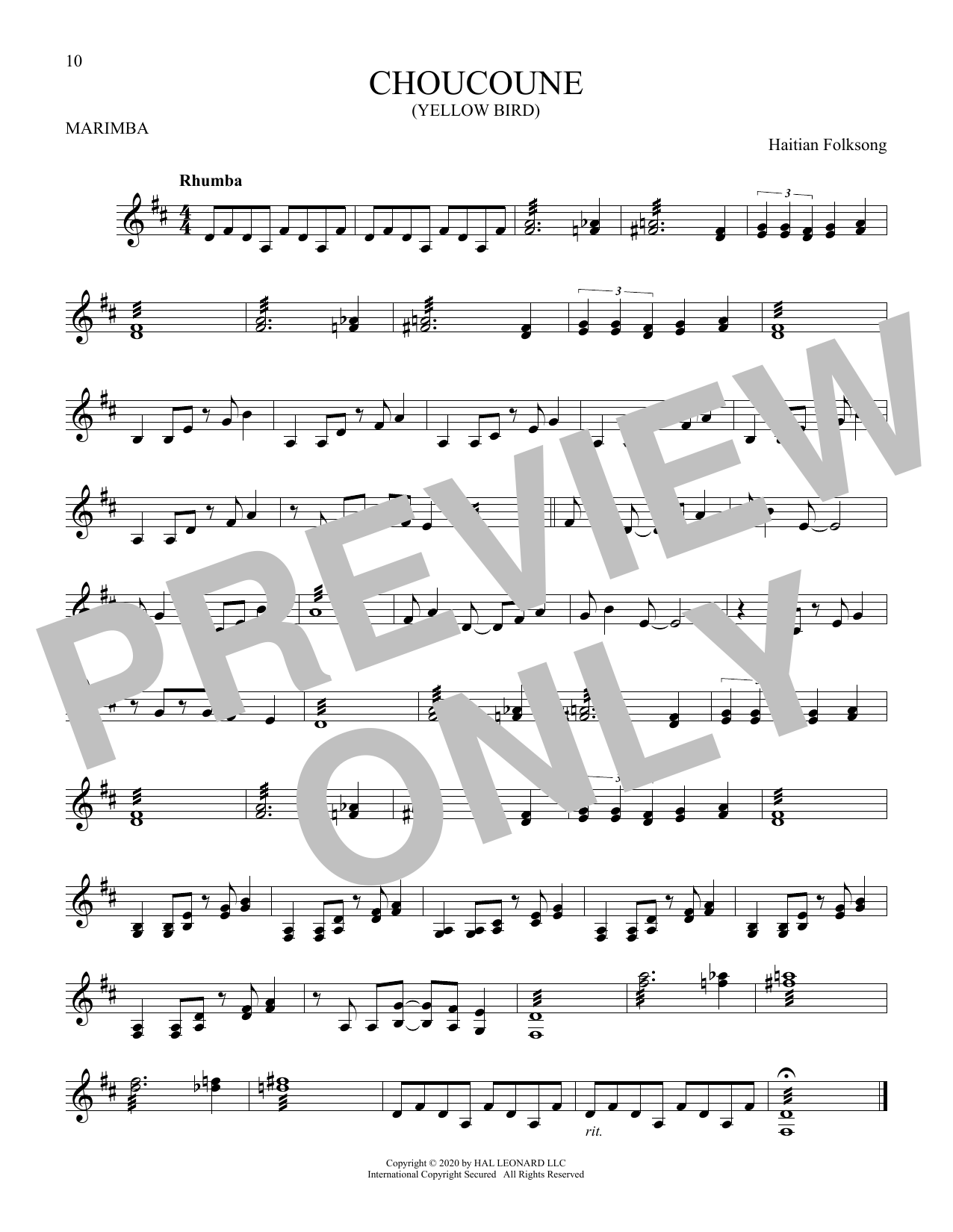 Haitian Folksong Choucoune sheet music notes and chords. Download Printable PDF.