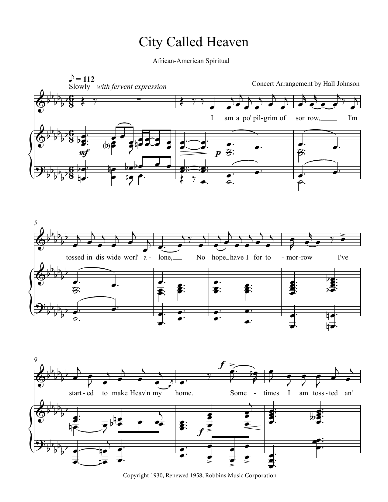 Learn to play Hall Johnson City Called Heaven (E-flat minor) sheet music for Piano & Vocal in minutes. Price: 7.8900$ Hall Johnson City Called Heaven (E-flat minor) sheet music notes and chords arranged for Piano & Vocal