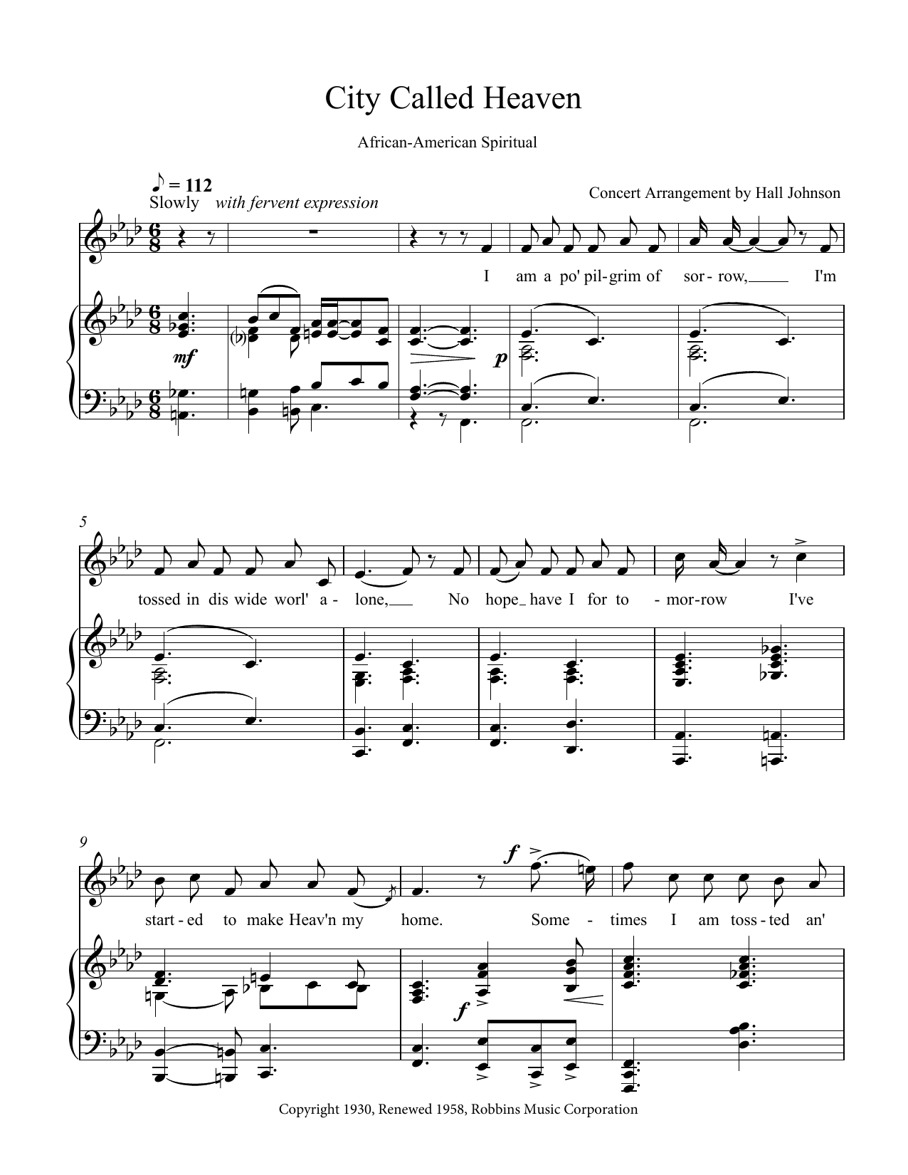 Hall Johnson City Called Heaven (F minor) sheet music notes and chords. Download Printable PDF.