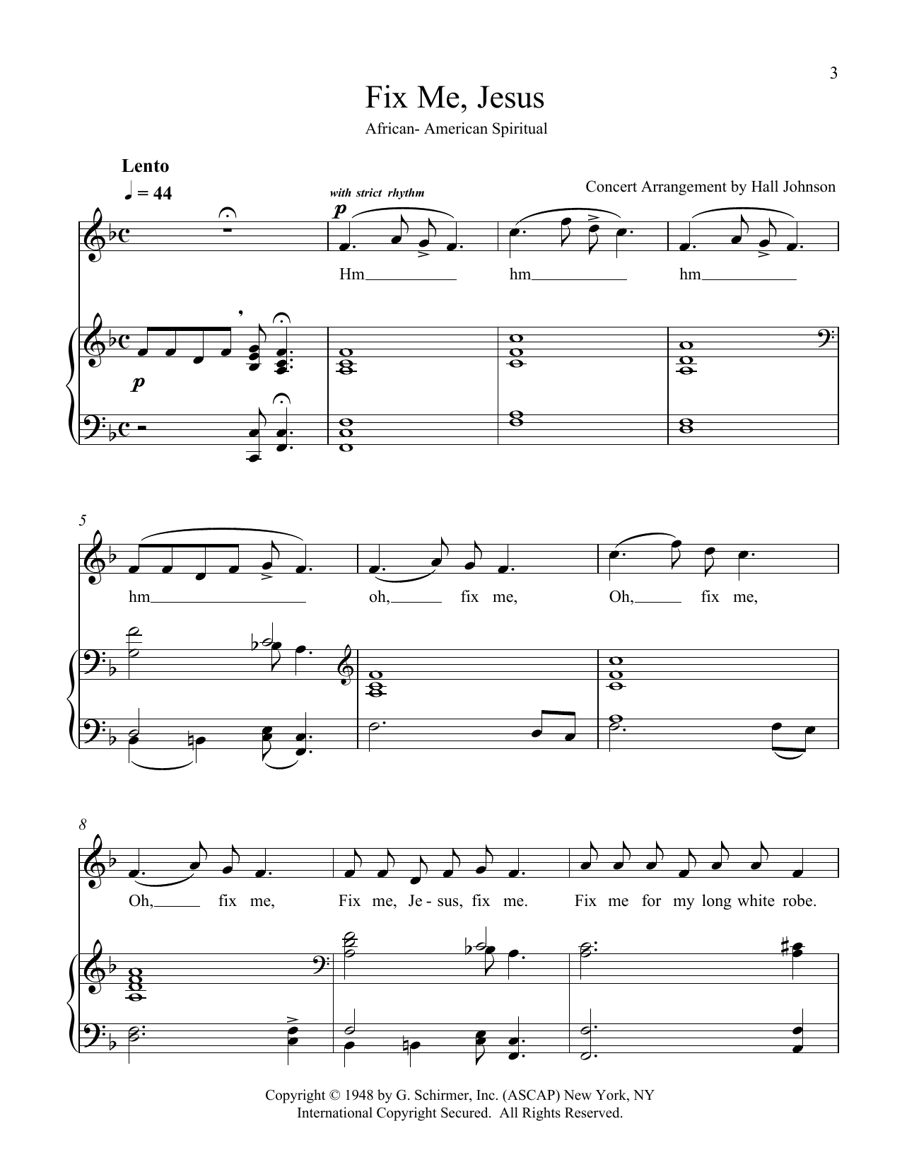 Hall Johnson Fix Me, Jesus (F) sheet music notes and chords. Download Printable PDF.