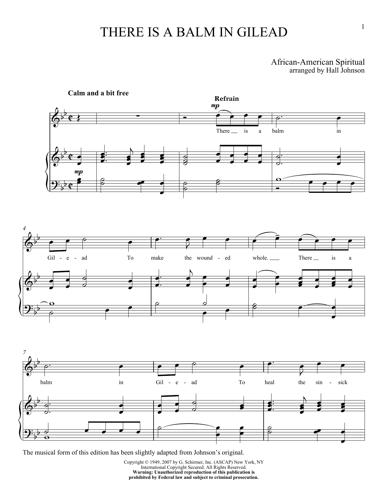Learn to play Hall Johnson There Is A Balm In Gilead sheet music for Piano & Vocal in minutes. Price: 7.8900$ Hall Johnson There Is A Balm In Gilead sheet music notes and chords arranged for Piano & Vocal