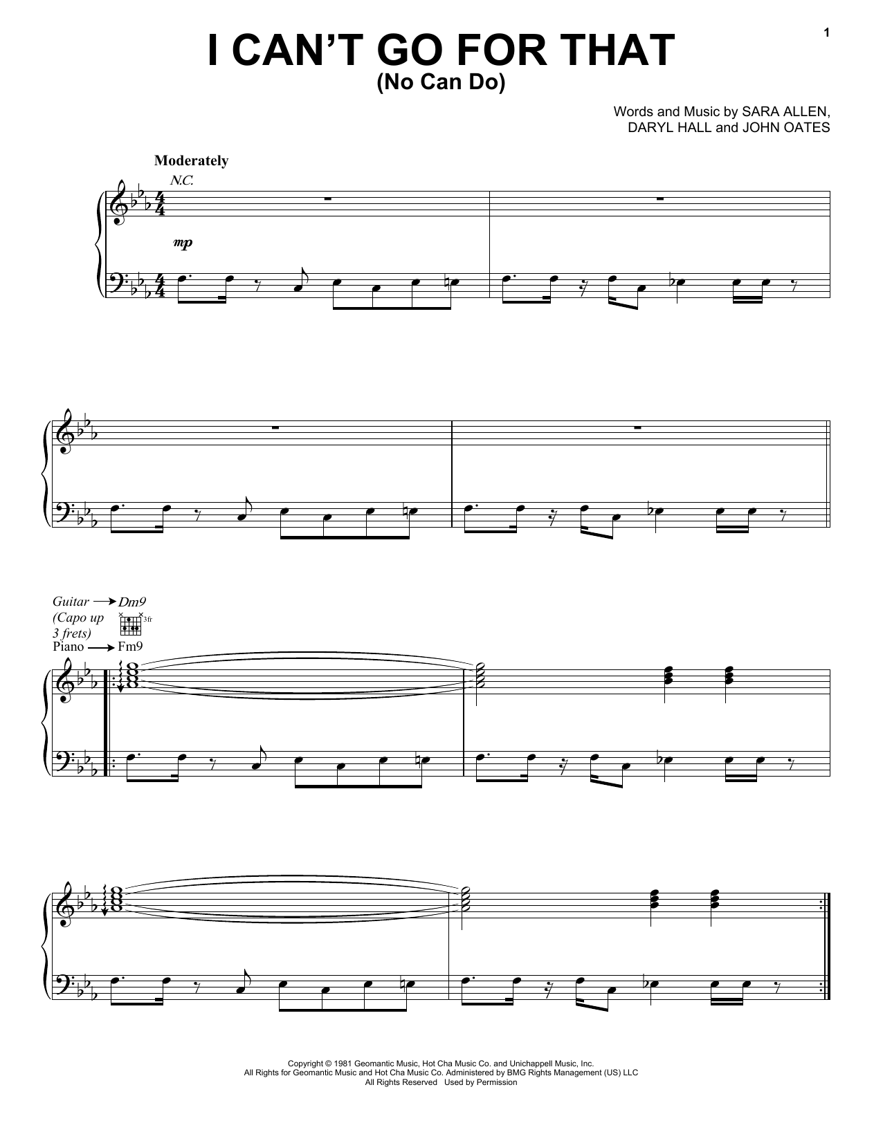 Hall & Oates I Can't Go For That sheet music notes and chords. Download Printable PDF.