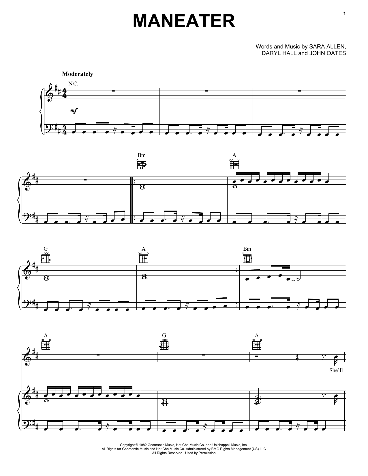 Hall & Oates Maneater sheet music notes and chords. Download Printable PDF.