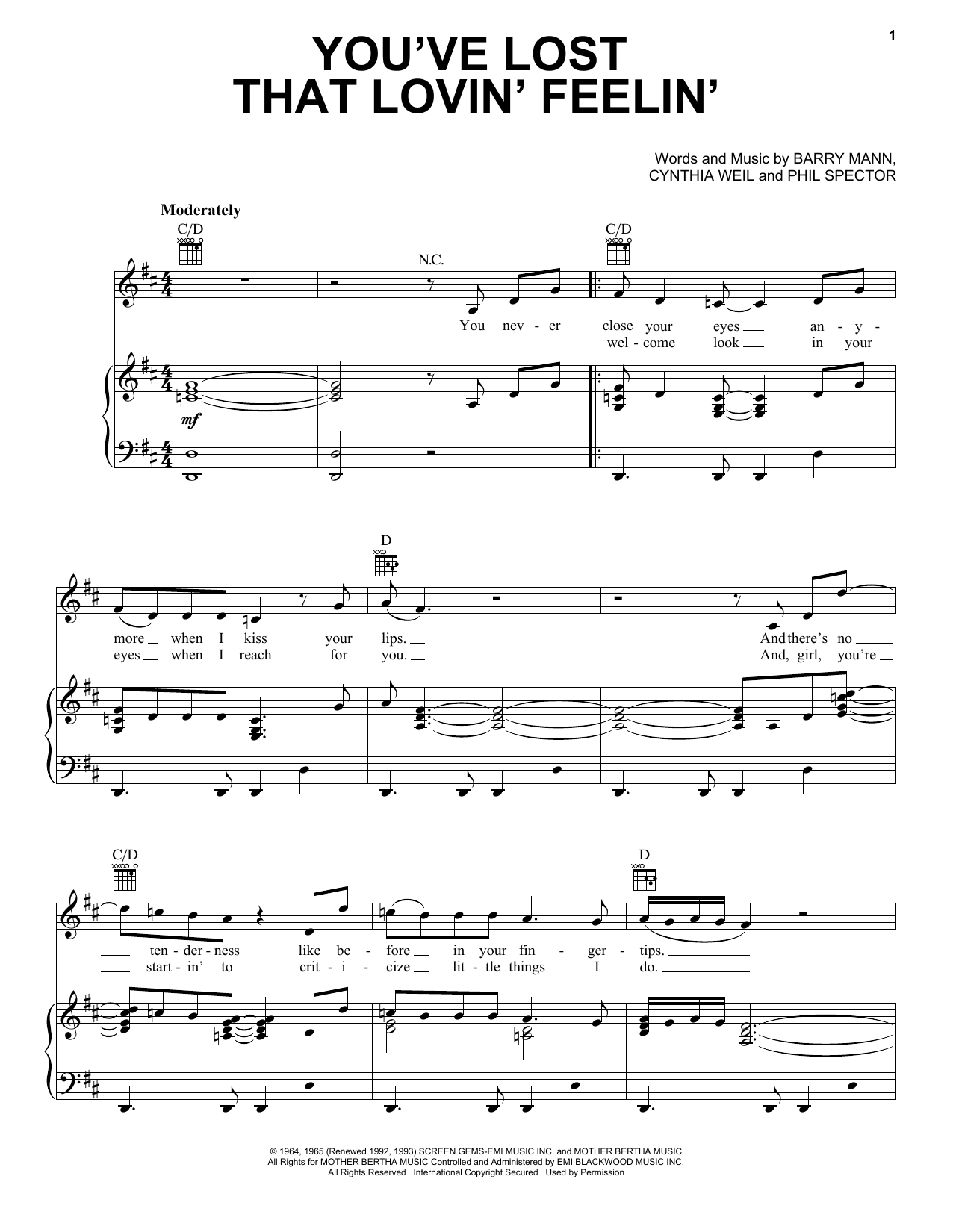 Hall & Oates You've Lost That Lovin' Feelin' sheet music notes and chords. Download Printable PDF.