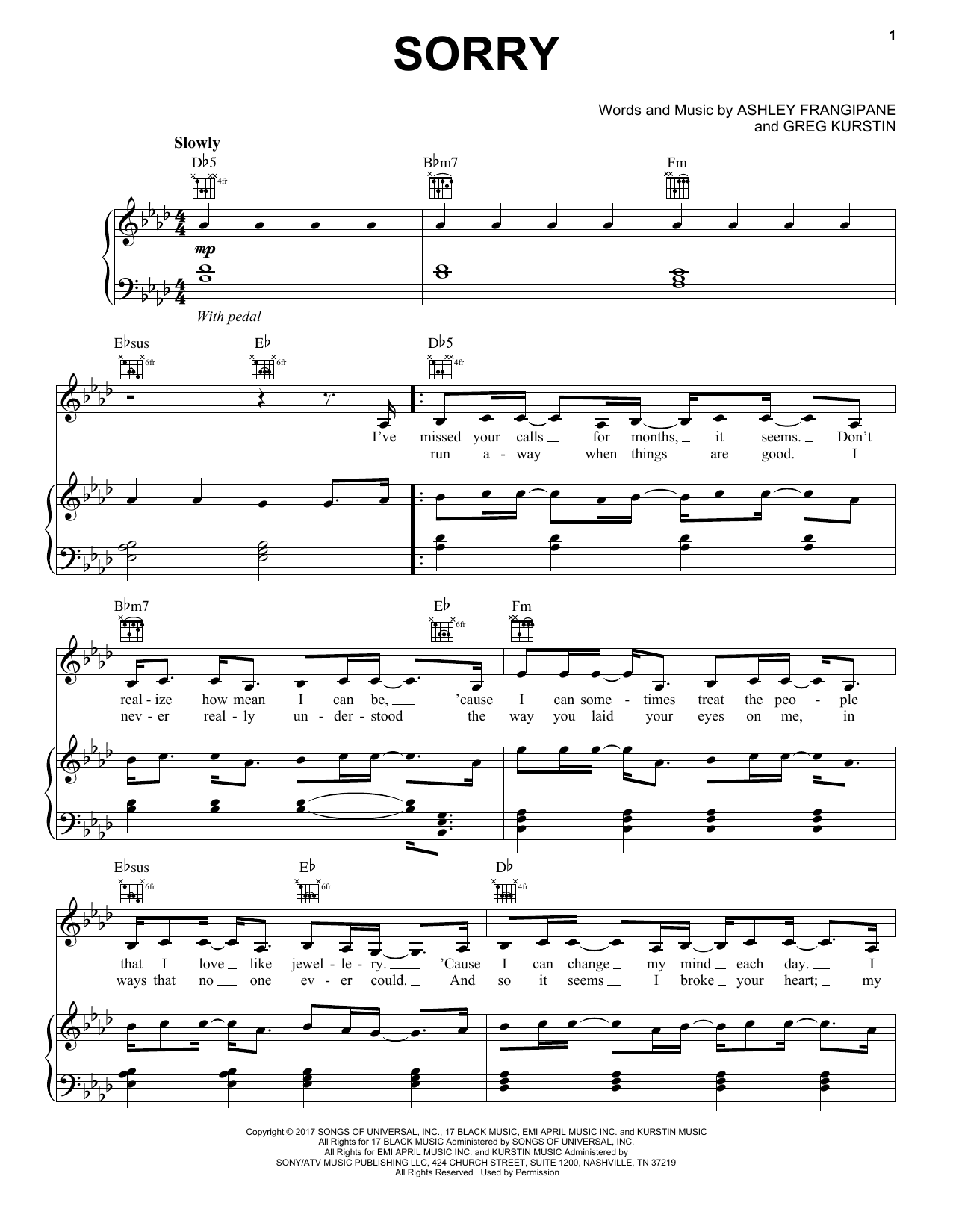 Halsey Sorry sheet music notes and chords. Download Printable PDF.