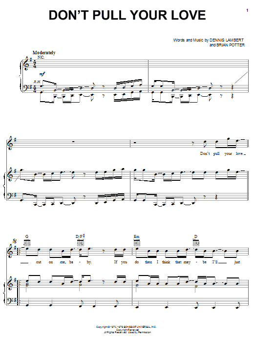 Hamilton, Joe Frank & Reynolds Don't Pull Your Love sheet music notes and chords. Download Printable PDF.