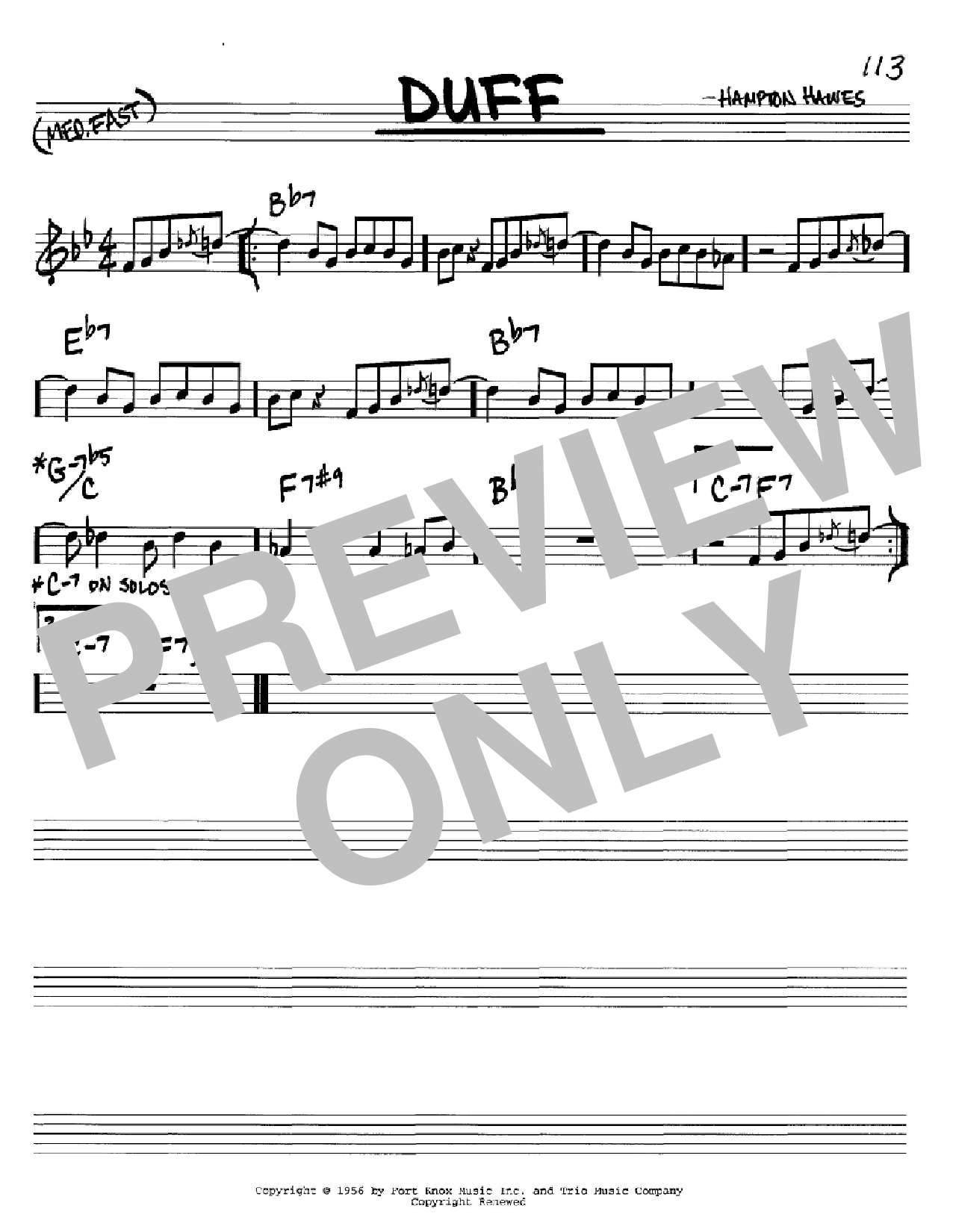 Learn to play Hampton Hawes Duff sheet music for Real Book – Melody & Chords – C Instruments in minutes. Price: 5.9900$ Hampton Hawes Duff sheet music notes and chords arranged for Real Book – Melody & Chords – C Instruments