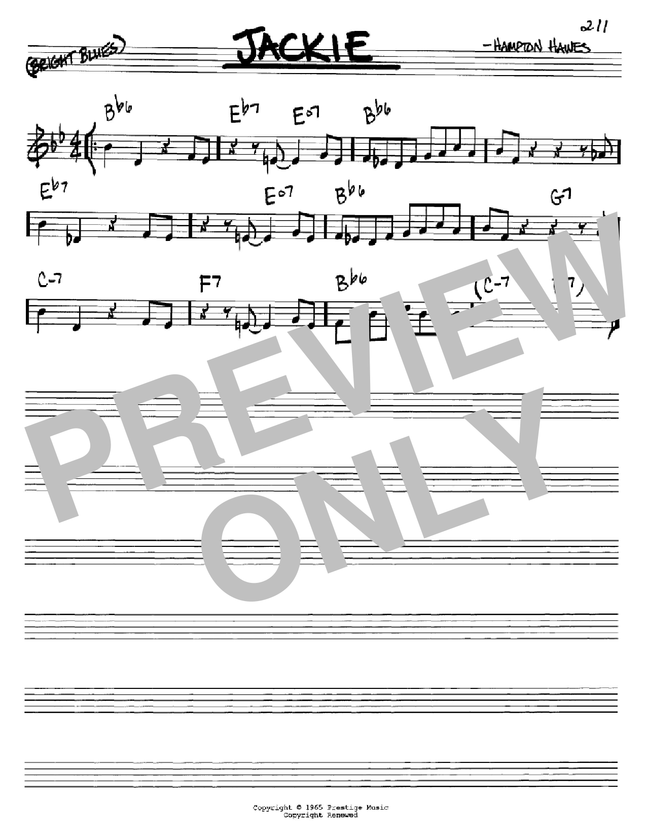 Learn to play Hampton Hawes Jackie sheet music for Real Book – Melody & Chords – C Instruments in minutes. Price: 5.9900$ Hampton Hawes Jackie sheet music notes and chords arranged for Real Book – Melody & Chords – C Instruments