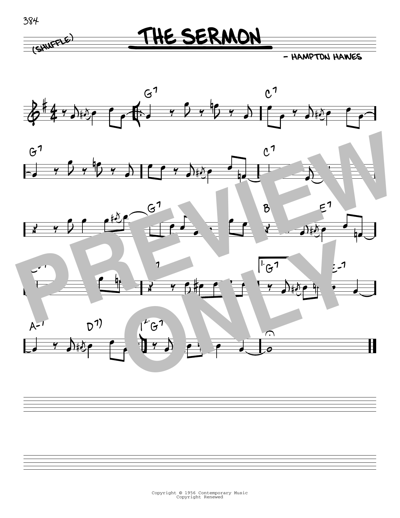 Learn to play Hampton Hawes The Sermon sheet music for Real Book – Melody & Chords in minutes. Price: 5.9900$ Hampton Hawes The Sermon sheet music notes and chords arranged for Real Book – Melody & Chords