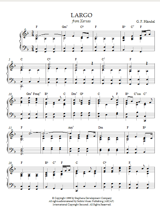 Learn to play George Frideric Handel Largo (from Xerxes) sheet music for Piano Solo in minutes. Price: 7.8900$ George Frideric Handel Largo (from Xerxes) sheet music notes and chords arranged for Piano Solo