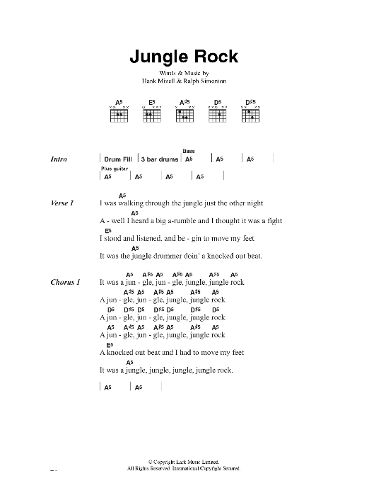 Hank Mizell Jungle Rock sheet music notes and chords. Download Printable PDF.