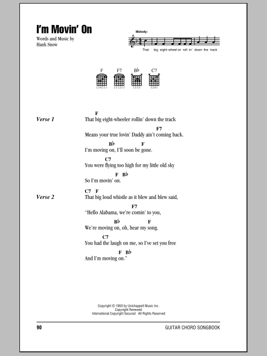 Hank Snow I'm Movin' On sheet music notes and chords. Download Printable PDF.