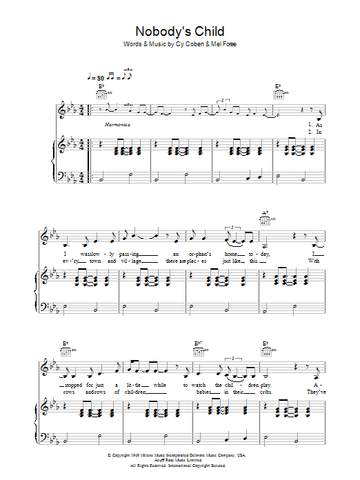 The Traveling Wilburys Nobody's Child sheet music notes and chords arranged for Piano, Vocal & Guitar Chords