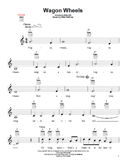 Learn to play Hank Snow Wagon Wheels sheet music for Ukulele in minutes. Price: 5.9900$ Hank Snow Wagon Wheels sheet music notes and chords arranged for Ukulele