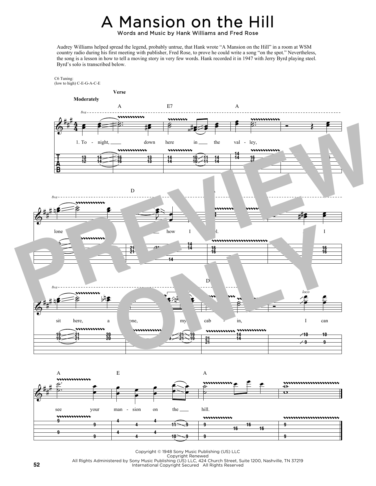 Learn to play Hank Williams A Mansion On The Hill (arr. Fred Sokolow) sheet music for Guitar Tab in minutes. Price: 7.8900$ Hank Williams A Mansion On The Hill (arr. Fred Sokolow) sheet music notes and chords arranged for Guitar Tab