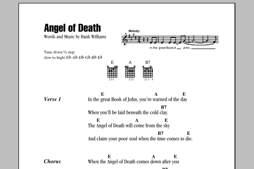 Hank Williams Angel Of Death sheet music notes and chords. Download Printable PDF.