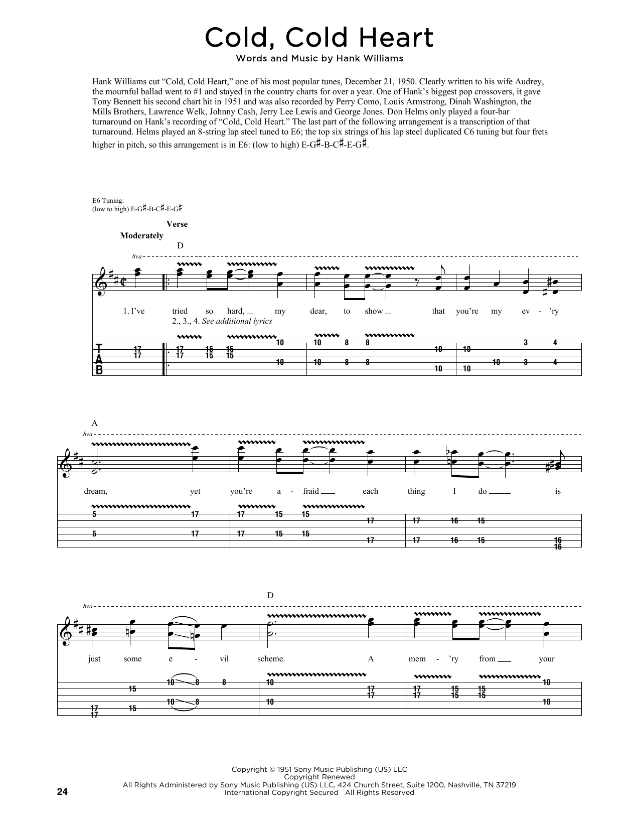 Hank Williams Cold, Cold Heart sheet music notes and chords. Download Printable PDF.