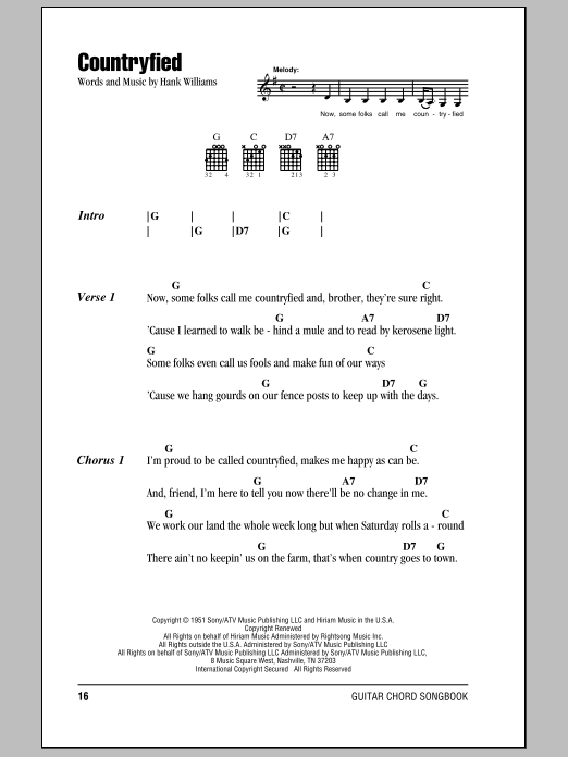 Hank Williams Countryfied sheet music notes and chords. Download Printable PDF.