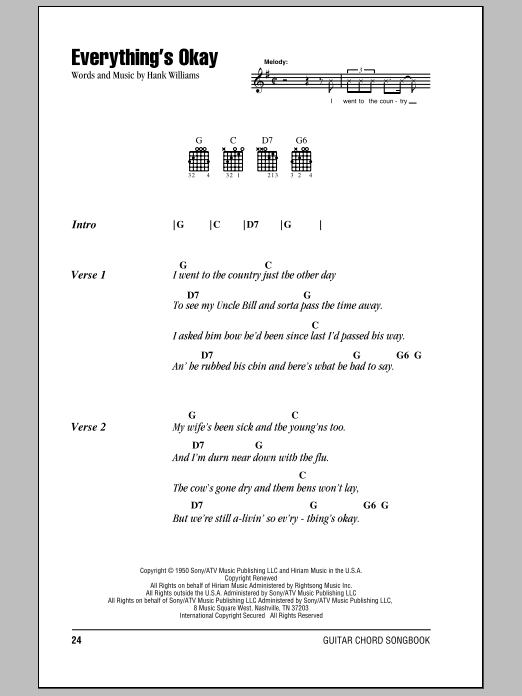 Hank Williams Everything's Okay sheet music notes and chords. Download Printable PDF.