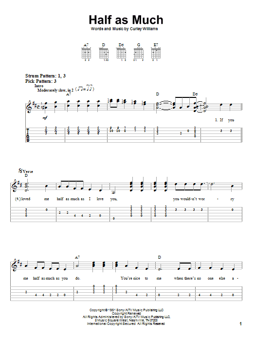 Hank Williams Half As Much sheet music notes and chords arranged for Easy Guitar Tab
