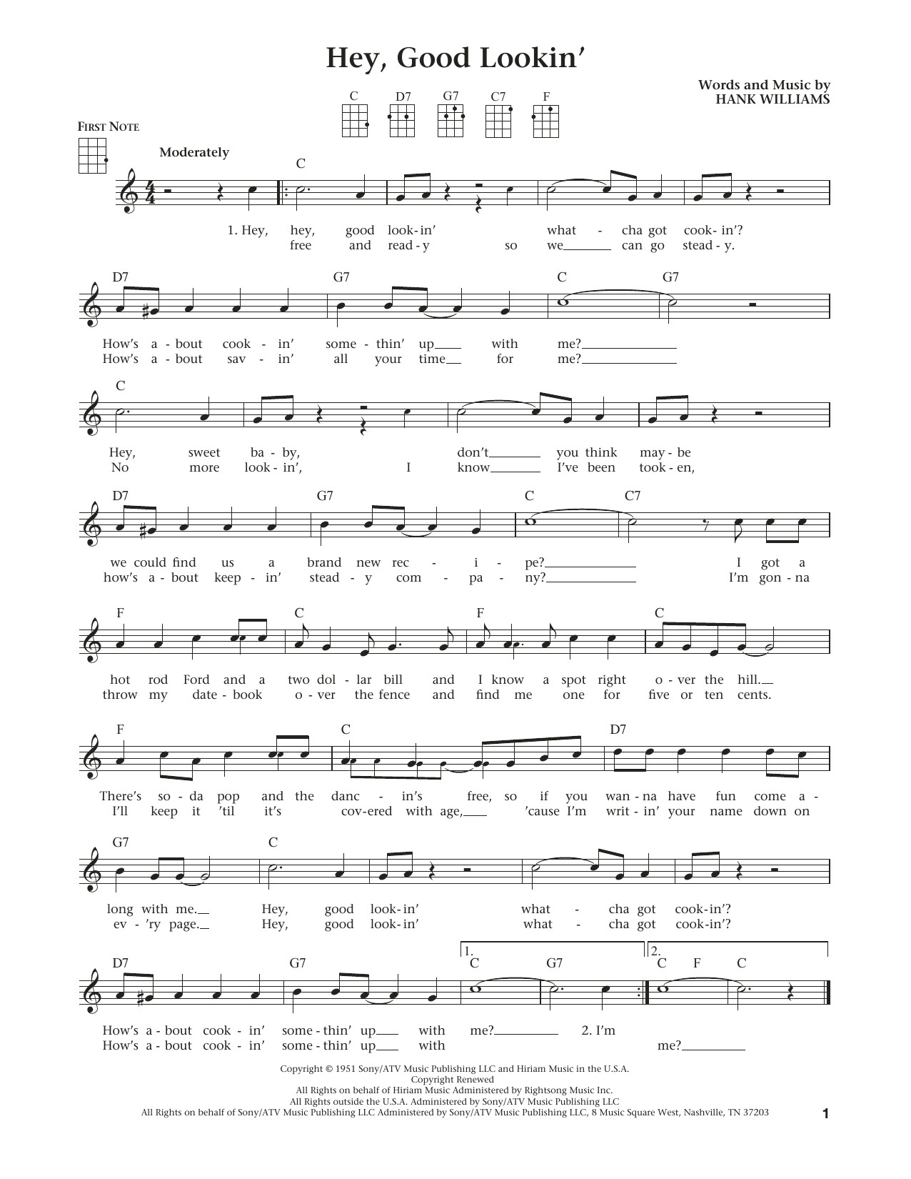 Learn to play Hank Williams Hey, Good Lookin' (from The Daily Ukulele) (arr. Liz and Jim Beloff) sheet music for Ukulele in minutes. Price: 5.9900$ Hank Williams Hey, Good Lookin' (from The Daily Ukulele) (arr. Liz and Jim Beloff) sheet music notes and chords arranged for Ukulele