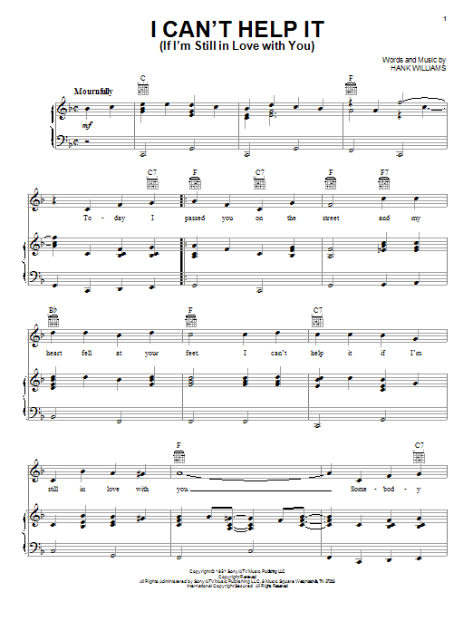 Hank Williams I Can't Help It (If I'm Still In Love With You) sheet music notes and chords. Download Printable PDF.