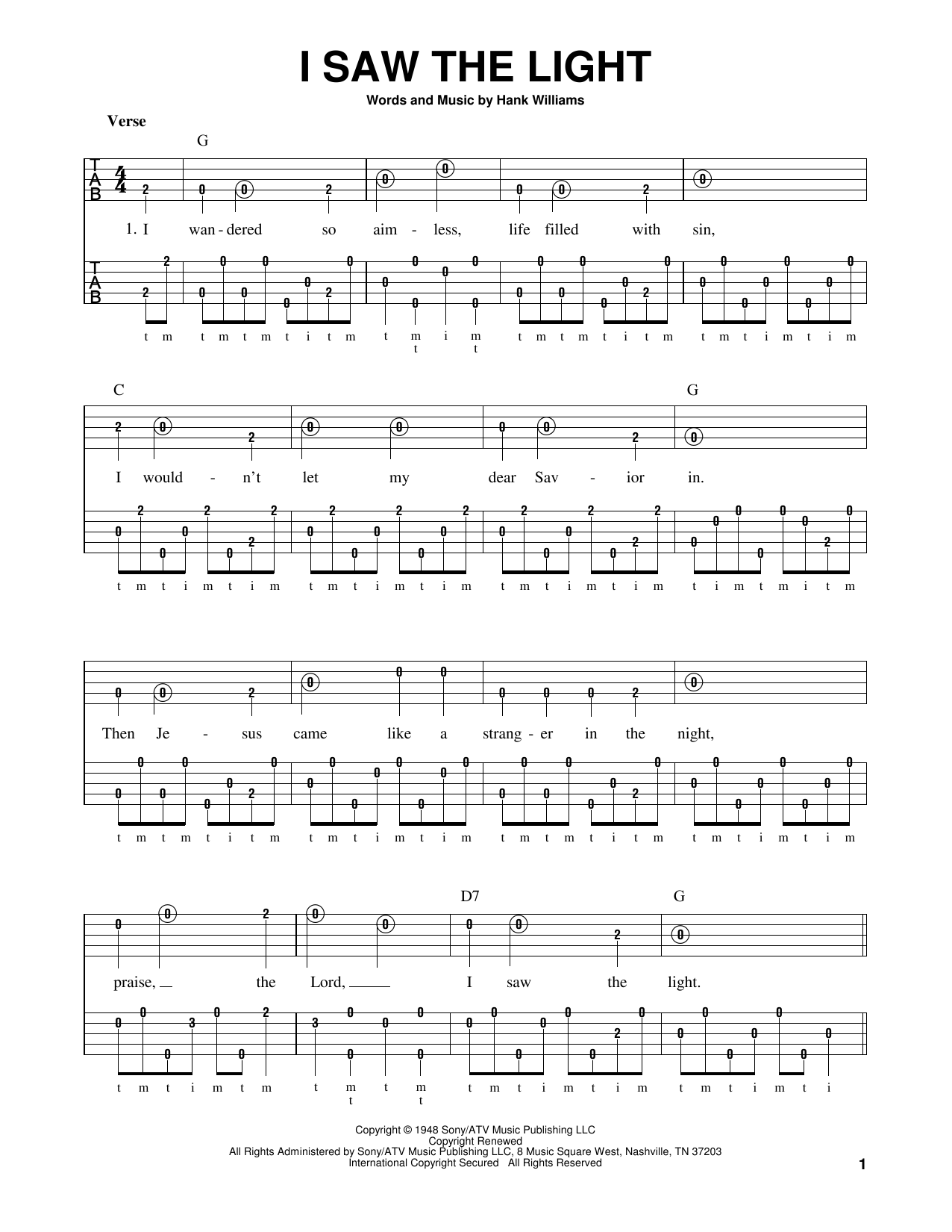 Hank Williams I Saw The Light sheet music notes and chords. Download Printable PDF.